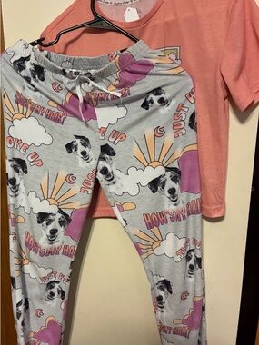 Girl’s Justice Coral Pink Dog Graphic Tee with Retro Print pajamas